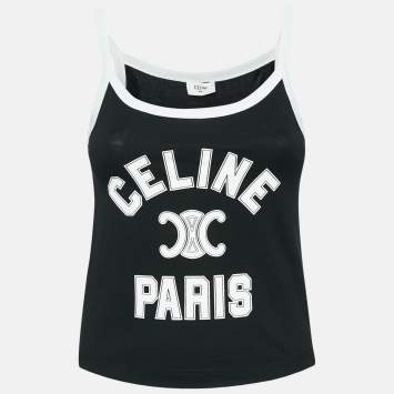 Pre Owned Celine Black Logo Print Cotton Knit Camisole XS