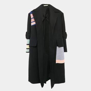 Pre Owned Celine Black Wool Patchwork Detail Open Coat M