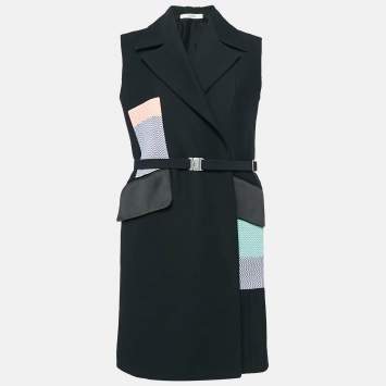Pre Owned Celine Black Patchwork Detail Wool Sleeveless Coat S