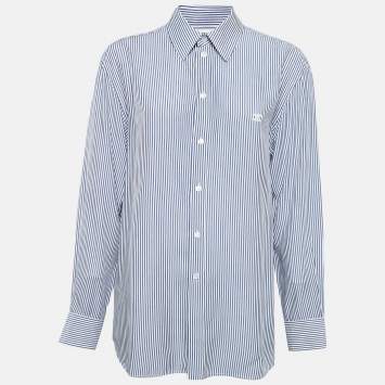 Pre Owned Celine Blue Striped  Modal Front Button Shirt M