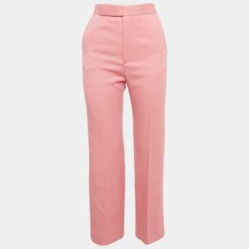 Pre Owned Celine Pink Wool Drill Wide-Leg Trousers S