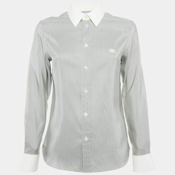 Pre Owned Celine Grey Striped Silk Button Front Shirt S 
