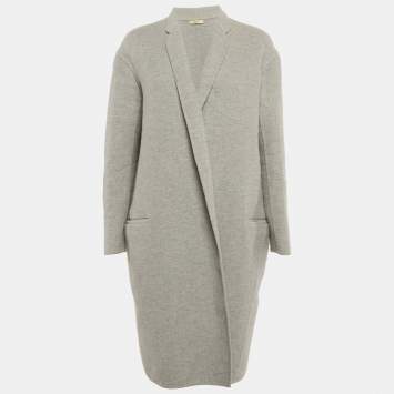 Pre Owned Celine Grey Cashmere Open Front Long Coat S