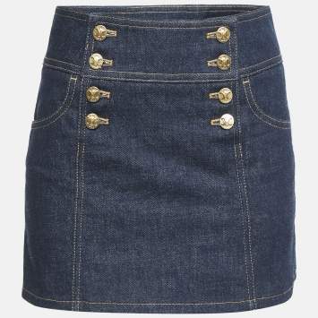 Pre Owned Celine Blue Wash Denim Trapeze Mini Skirt S Waist 25"