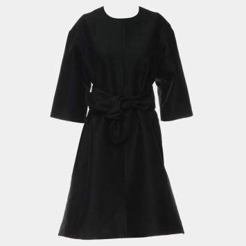 Pre Owned Celine Black Wool & Silk Belted Dress FR Women 42