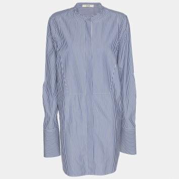 Pre Owned Celine Blue/White Striped Cotton Button Front Shirt M