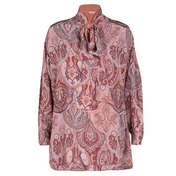 Pre Owned Celine Multicolor Printed Mulberry Silk Neck Tie Detail Long Sleeve High Low Tunic M