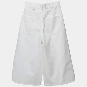 Pre Owned Celine White Denim Capri Pants S Waist 26"