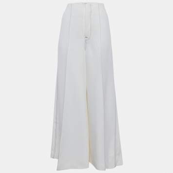Celine Ivory Crepe Contrast Stitch Flared Trousers M