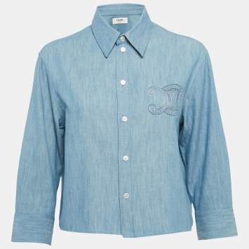 Pre Owned Celine Blue Triomphe Chambray Shirt S