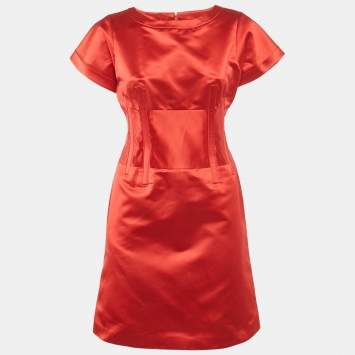  Celine Red Satin Corset Mini Dress M
