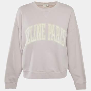 Pre Owned Celine Pink Logo Flock Print Cotton Sweatshirt S