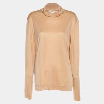Celine Beige Stretch Knit High Neck Top M