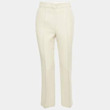 Pre Owned Celine Cream Wool Blend Wide Leg Trousers 
