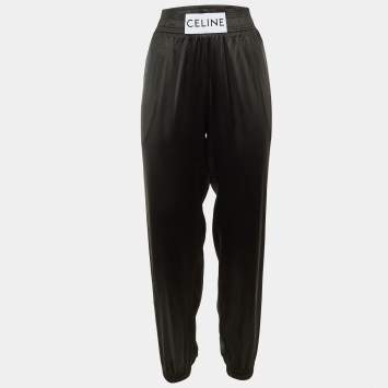 Celine Black Satin Logo Waist Band Trousers M