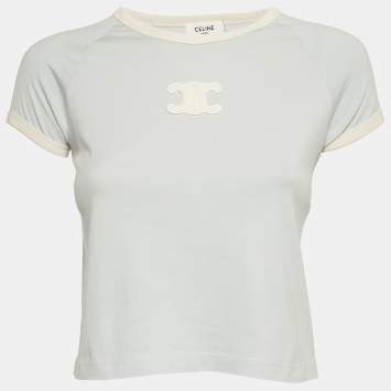 Pre Owned Celine Blue Triomphe Applique Jersey T-Shirt XS