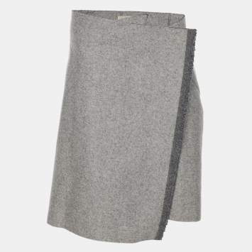 Pre Owned Celine Grey Wool Blend Wrap Midi Skirt M
