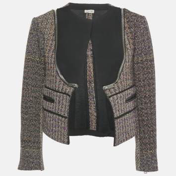 Pre Owned Celine Multicolor Tweed Zip Detail Open Front Jacket M