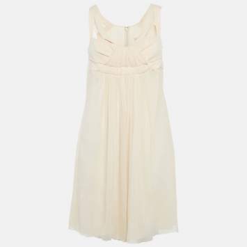 Pre Owned Celine Beige Silk Gathered Mini Dress M