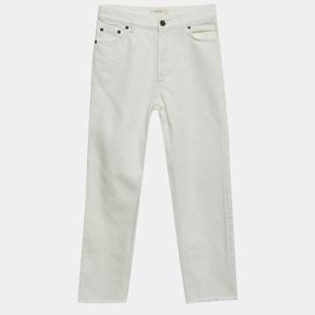 Pre Owned Celine White Denim Raw Edge Hem Jeans S Waist 25"