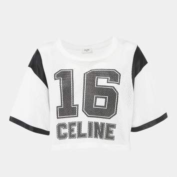 Pre Owned Celine White16 Print Mesh T-Shirt M