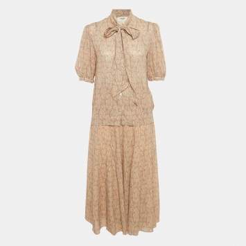 Pre Owned Celine Pink Paisley Print Crepe Skirt and Top Set M