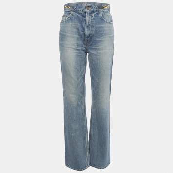 Pre Owned Celine Blue Faded Denim Straight-Leg Jeans M/Waist 26"