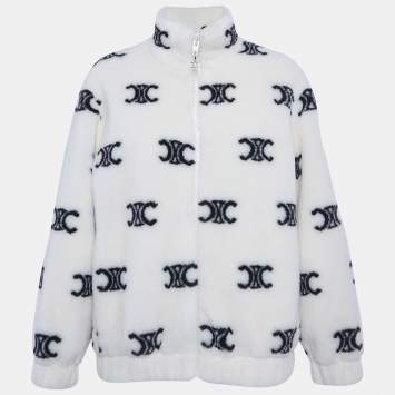 Pre Owned Celine White Triomphe Monogram Fleece Jacket XS