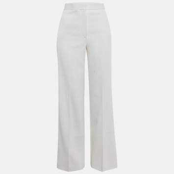 Pre Owned Celine White Gabardine Wide-Leg Trousers M