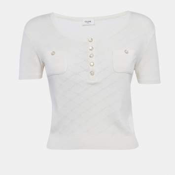 مملوكة مسبقًا Celine Cream Perforated Knit Top S