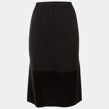 مملوكة مسبقًا Celine Black Crepe Paneled Midi Skirt M