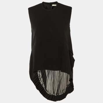 مملوكة مسبقًا توب سيلين حرير أسود طيات تفاصيل الظهر عالي منخفض متوسط