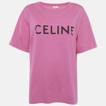 مملوكة مسبقًا Celine Pink Logo Print Jersey T-Shirt L