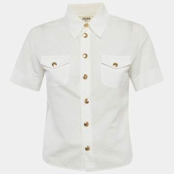مملوكة مسبقًا Celine White Cotton Short Sleeve Chelsea Shirt S