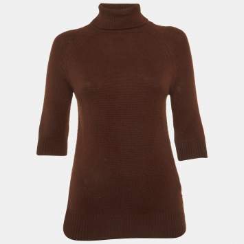 Pre Owned Celine Brown Rib Knit Turtle Neck Sweater M