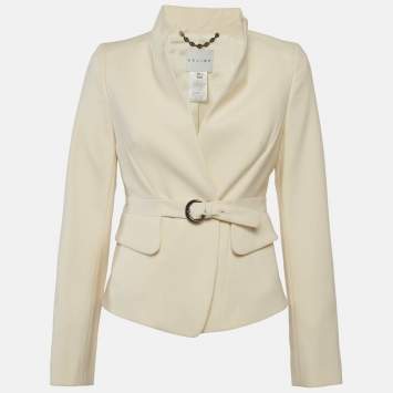 Pre Owned جاكيت سيلين كريمي صوف بتفاصيل حزام مقاس متوسط (ميديوم)