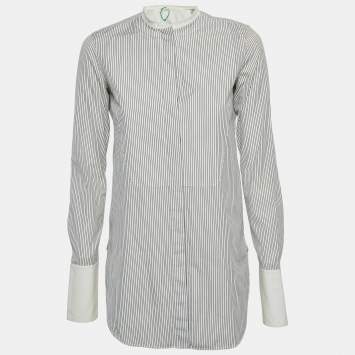 Pre Owned قميص سيلين قطني مخطط أسود/أبيض بدون ياقة مقاس صغير (سمول)