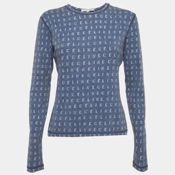 Pre Owned توب سيليين بأكمام طويلة جيرسي طباعة الشعار أزرق مقاس كبير - لارج