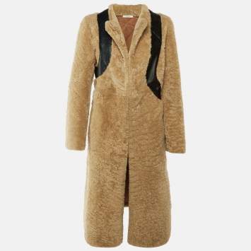 Pre Owned Céline Beige Shearling & Leather Coat M