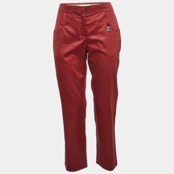 مملوكة مسبقًا Celine Burgundy Poplin Straight Fit Trousers M