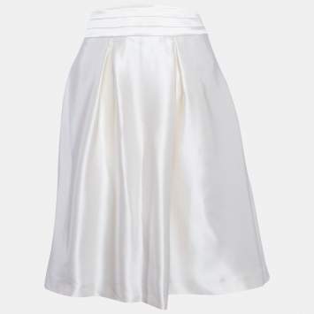 مملوكة مسبقًا Celine Cream Silk Flared Mini Skirt L