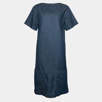 Pre Owned Celine Boatneck Denim Shift Dress FR 36