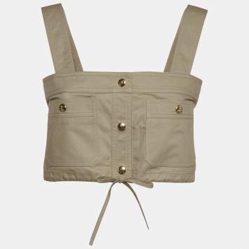 Pre Owned Celine Beige Cotton Sleeveless Drawstring Crop Top M 