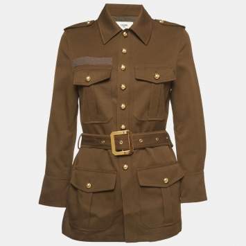 Pre Owned Celine Brown Gabardine Button Front Saharien Jacket S