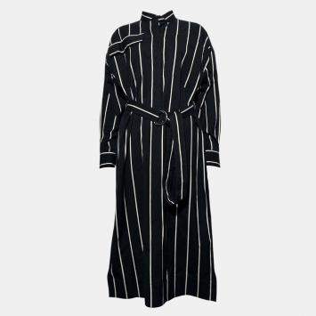 Pre Owned Celine Black Stripe Belted Dress Shirt FR 36
