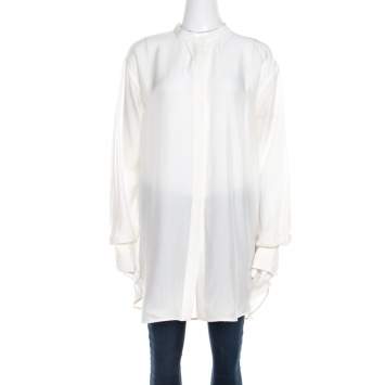 Pre Owned Celine White Silk Button Front Loose Fit Shirt M