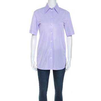 Pre Owned Celine Lavender Knit Button Front Short Sleeve Shirt S