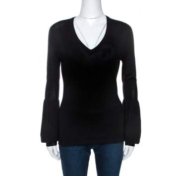 Pre Owned Celine Black Cashmere Knit Long Sleeve Top M