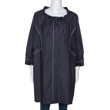 Pre Owned Celine Navy Blue Denim Button Front Tunic Jacket L