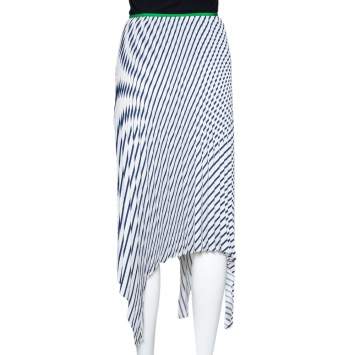 Pre Owned Celine Navy Blue Striped Silk Handkerchief Hem Pleated Skirt S